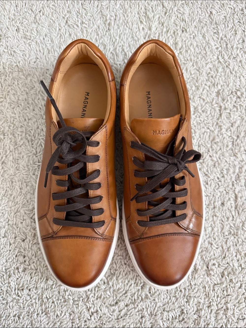 Magnanni Men's Cognac Leather Sneakers with Dark Brown Laces